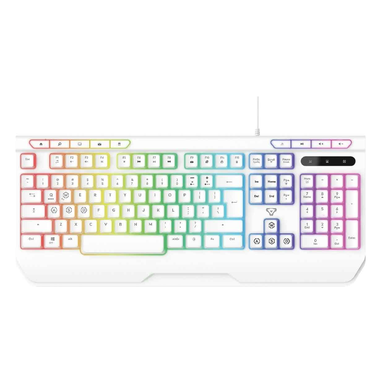 Laser White Gaming RGB Keyboard Full Size with Multimedia Keys V1031-KB-MBK701-WH05