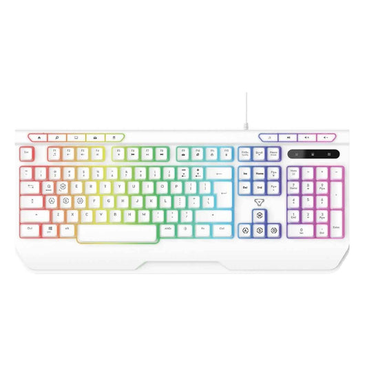 Laser White Gaming RGB Keyboard Full Size with Multimedia Keys V1031-KB-MBK701-WH05