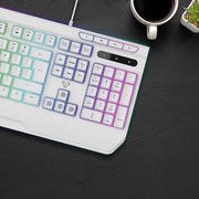 Laser White Gaming RGB Keyboard Full Size with Multimedia Keys V1031-KB-MBK701-WH05