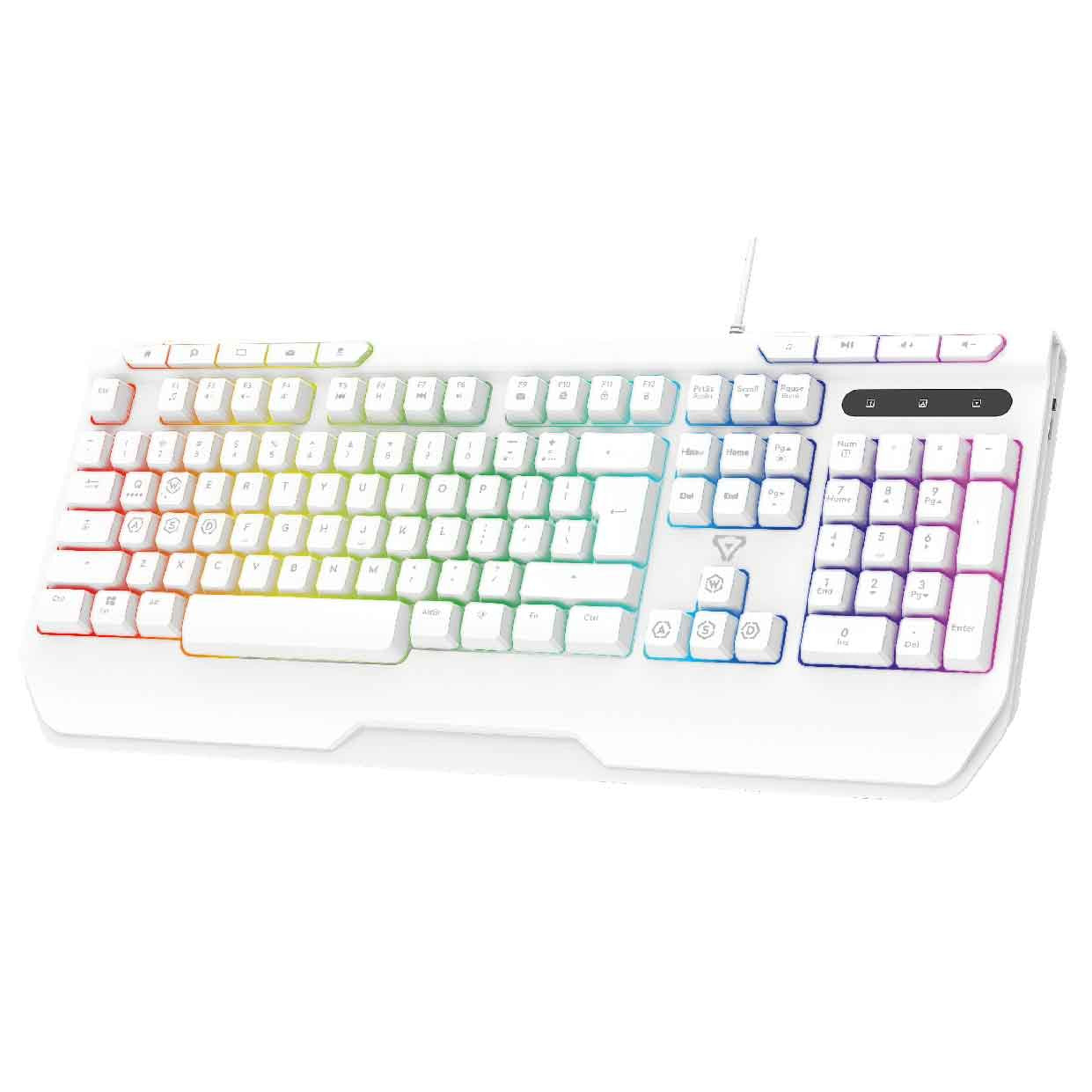 Laser White Gaming RGB Keyboard Full Size with Multimedia Keys V1031-KB-MBK701-WH05