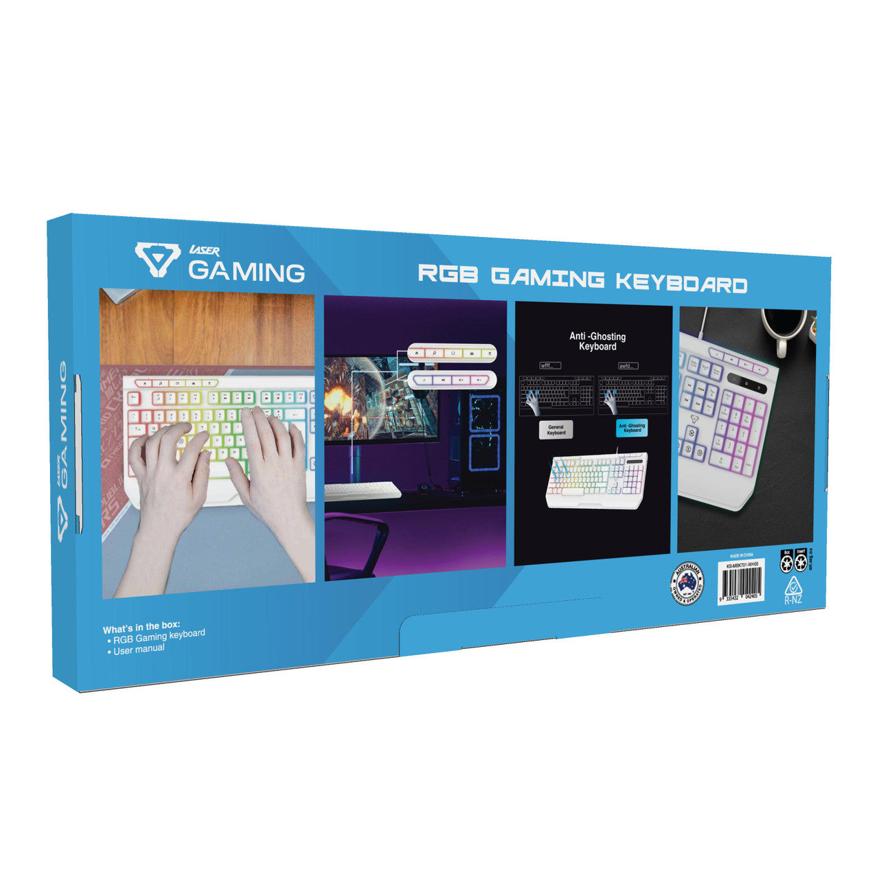 Laser White Gaming RGB Keyboard Full Size with Multimedia Keys V1031-KB-MBK701-WH05