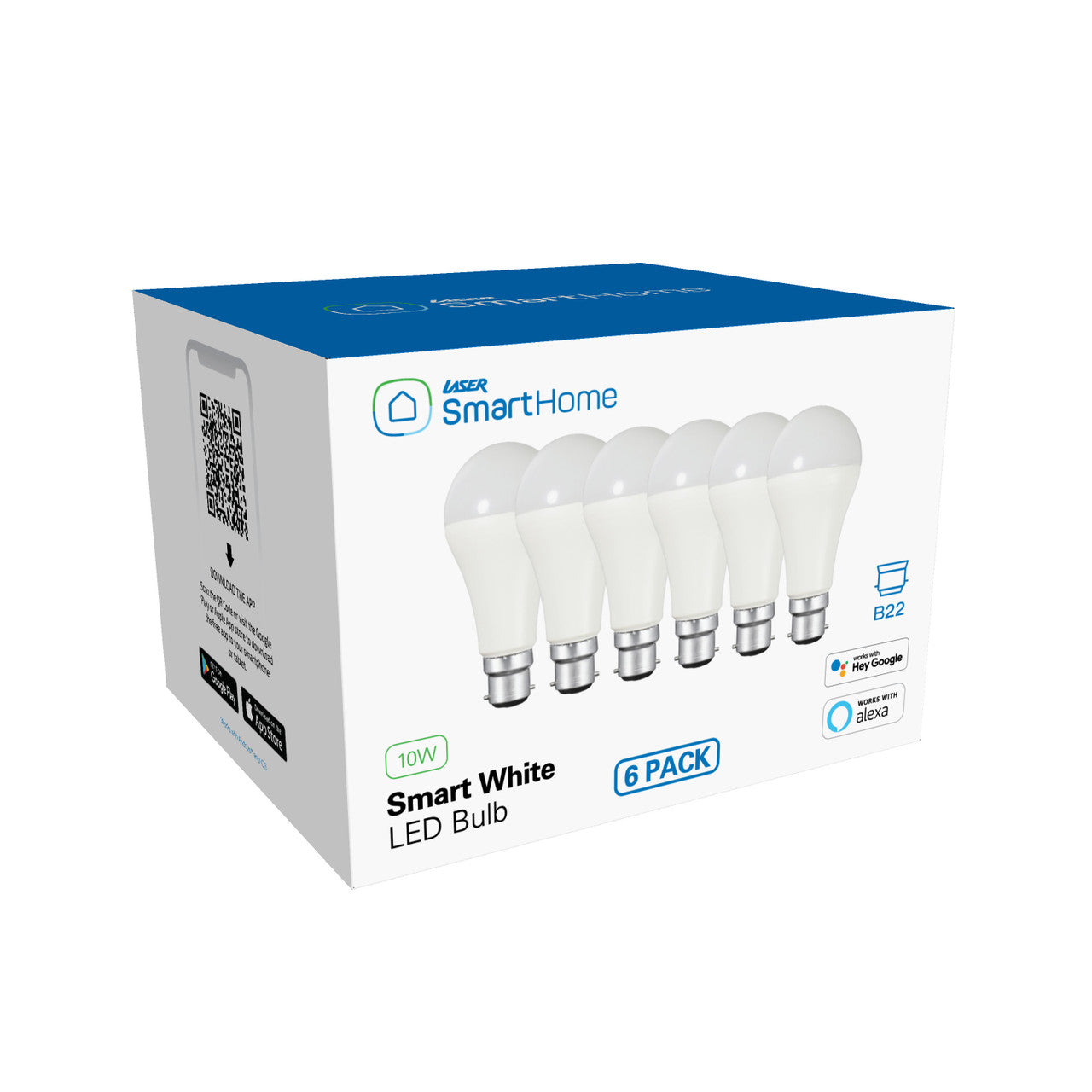 Laser Smart White LED Bulb B22 6 Pack - Wi-Fi Control V1031-LSH-B22WW10W6PACK