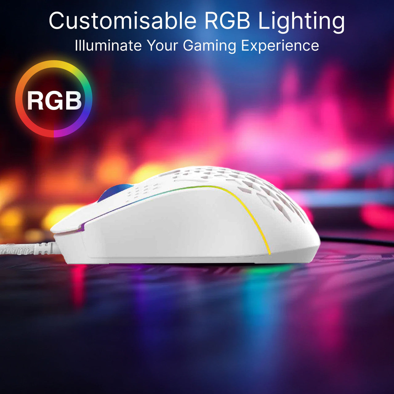 Laser RGB Lightweight Gaming Mouse White V1031-MSE-M1210-WH