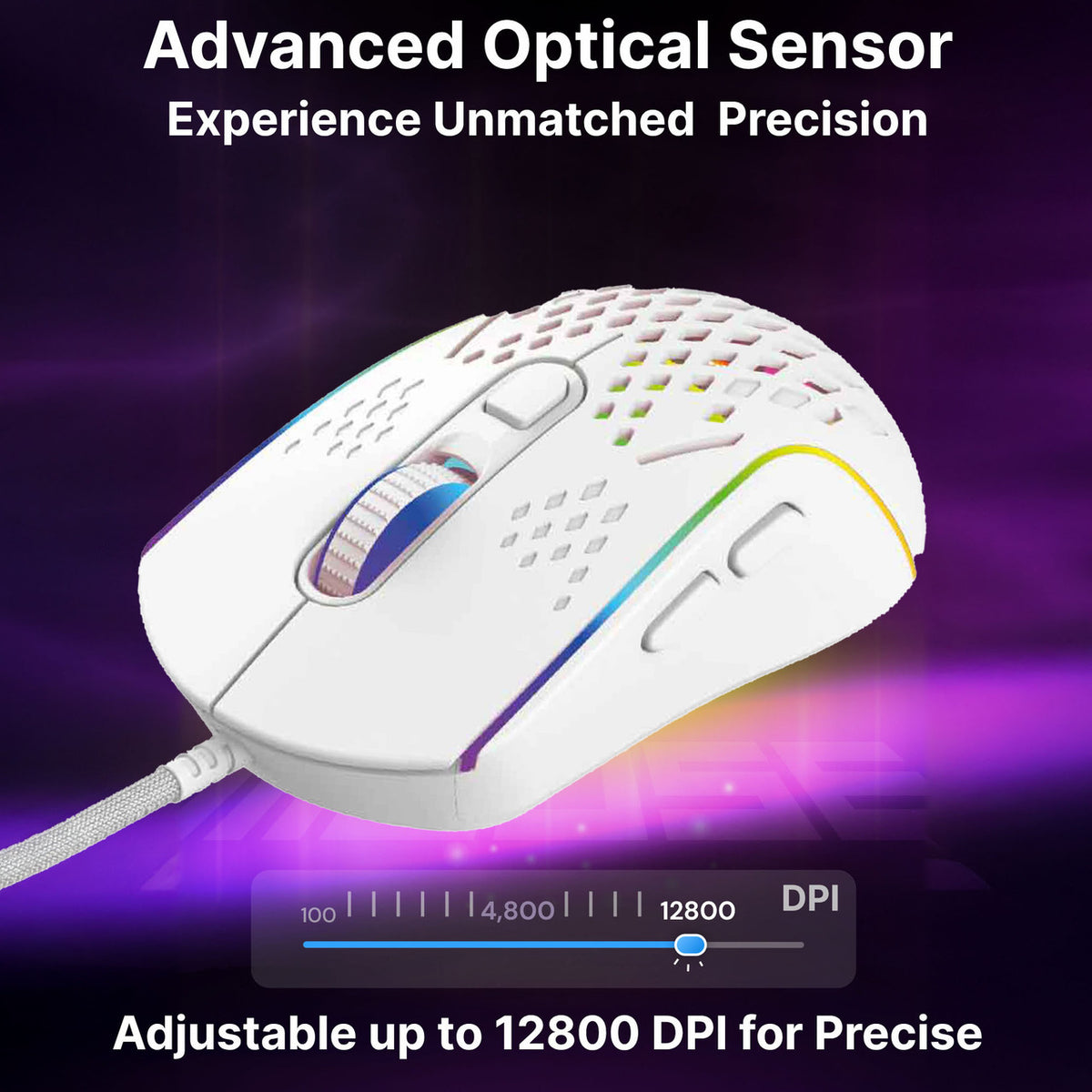 Laser RGB Lightweight Gaming Mouse White V1031-MSE-M1210-WH