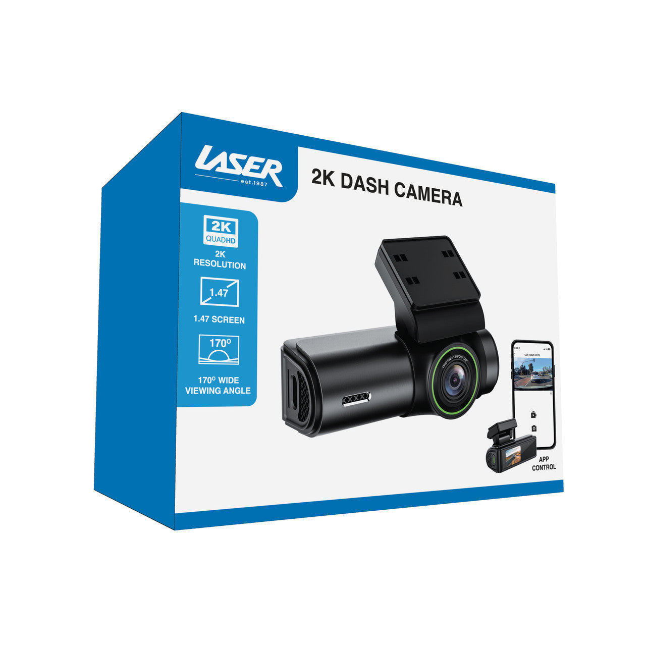 Laser 2K Dash Camera WiFi App Control Black V1031-NAVC-2K25-755