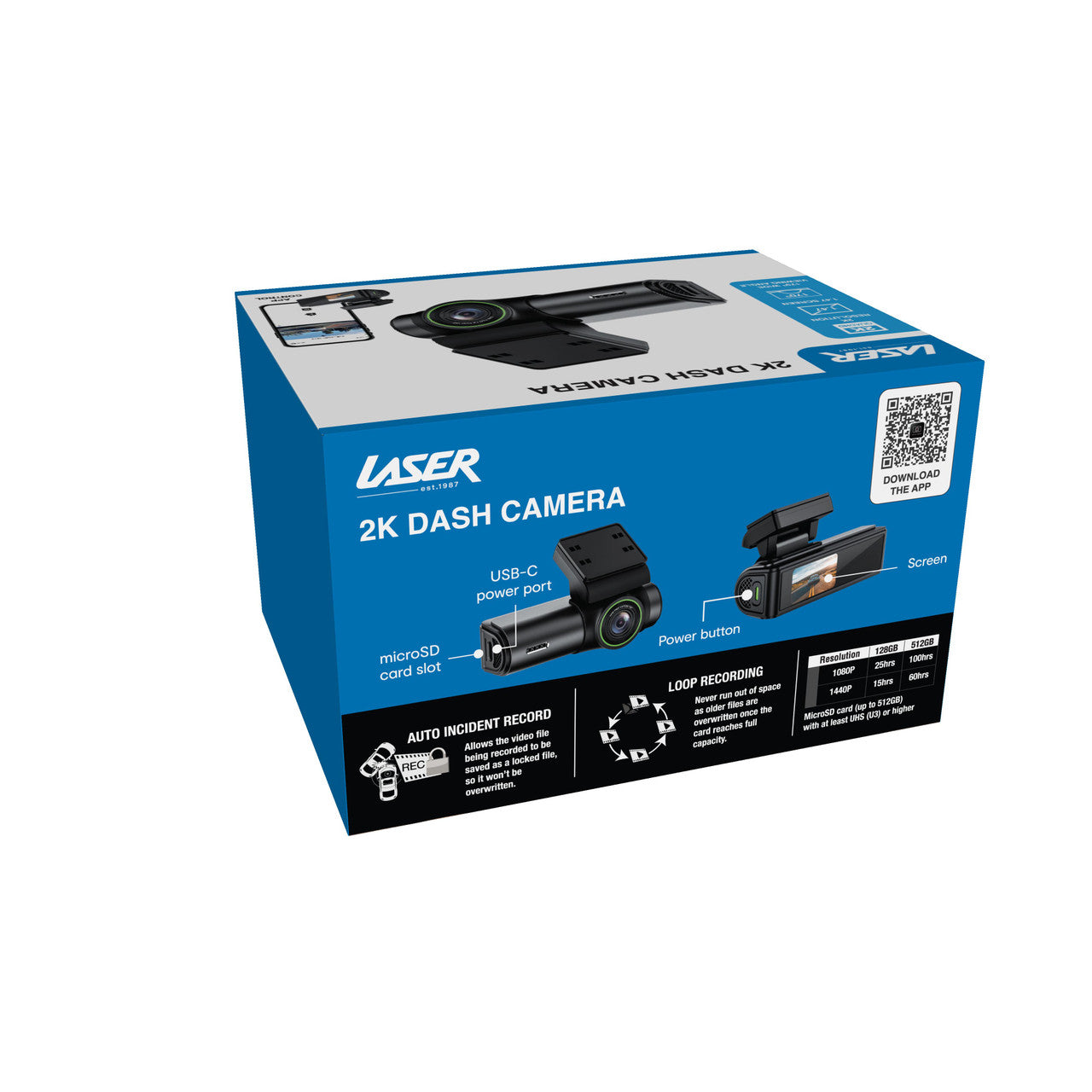 Laser 2K Dash Camera WiFi App Control Black V1031-NAVC-2K25-755
