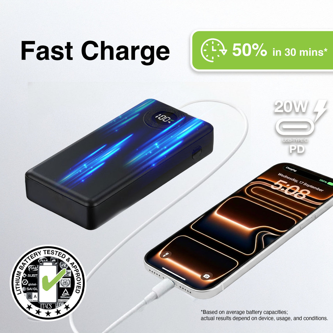 Laser 20000mAh Powerbank Battery Display Black V1031-PB-20K25BK-809