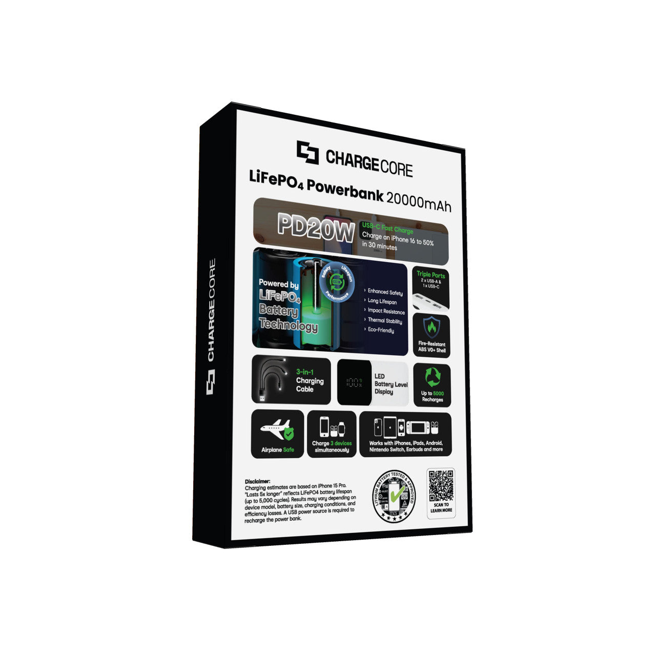 ChargeCore SafeCharge Max 20K - White V1031-PB-20LFWT-010