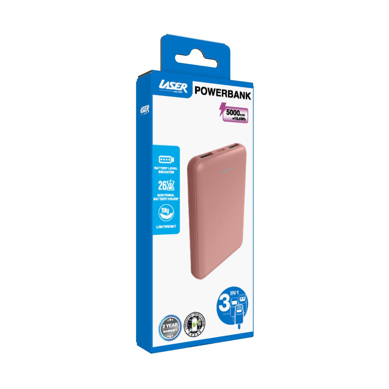 Laser 5000mAh Compact Portable Power Bank - Clay