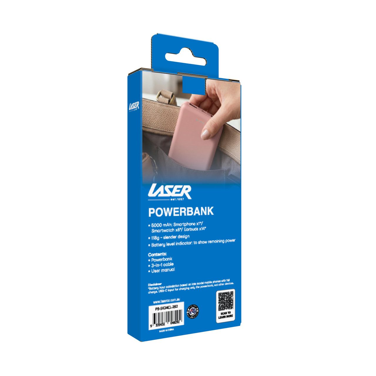 Laser 5000mAh Compact Portable Power Bank - Clay