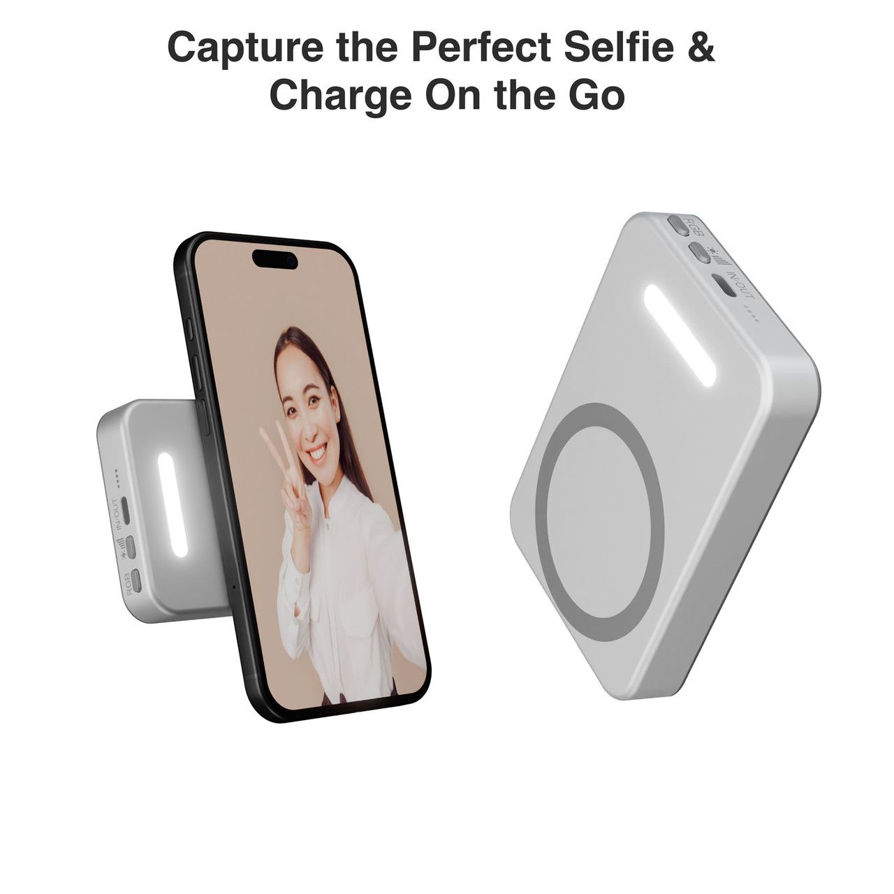 Laser ChargeCore 5000mAh Selfie Powerbank - White V1031-PB-5MLED-129
