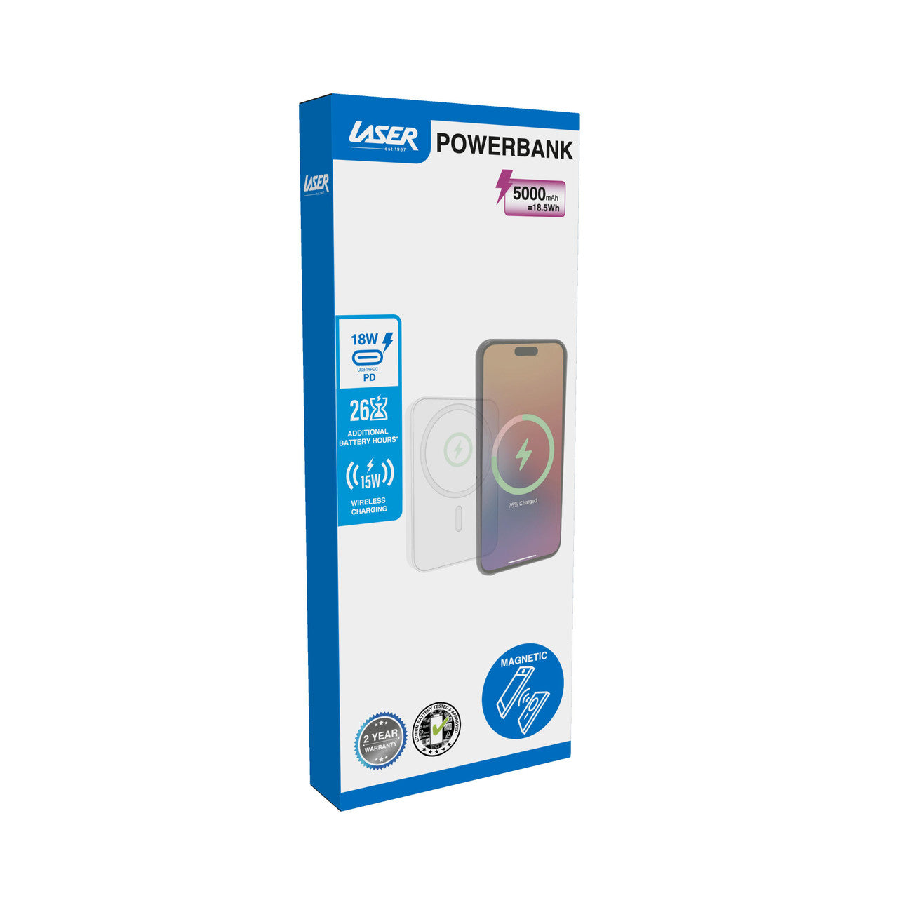 Laser 5000mAh Magnetic Wireless Power Bank White V1031-PB-5MSWH-774