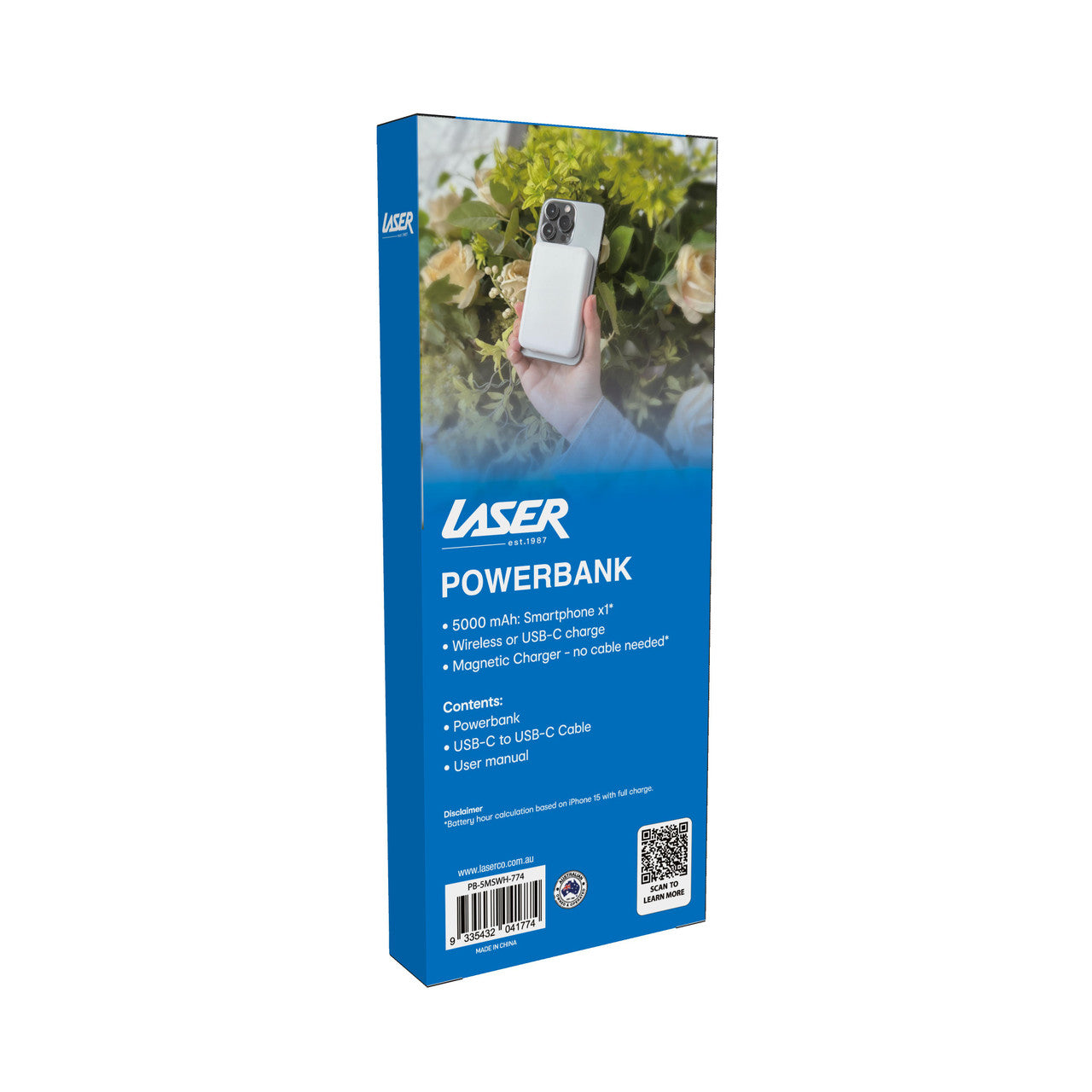 Laser 5000mAh Magnetic Wireless Power Bank White V1031-PB-5MSWH-774