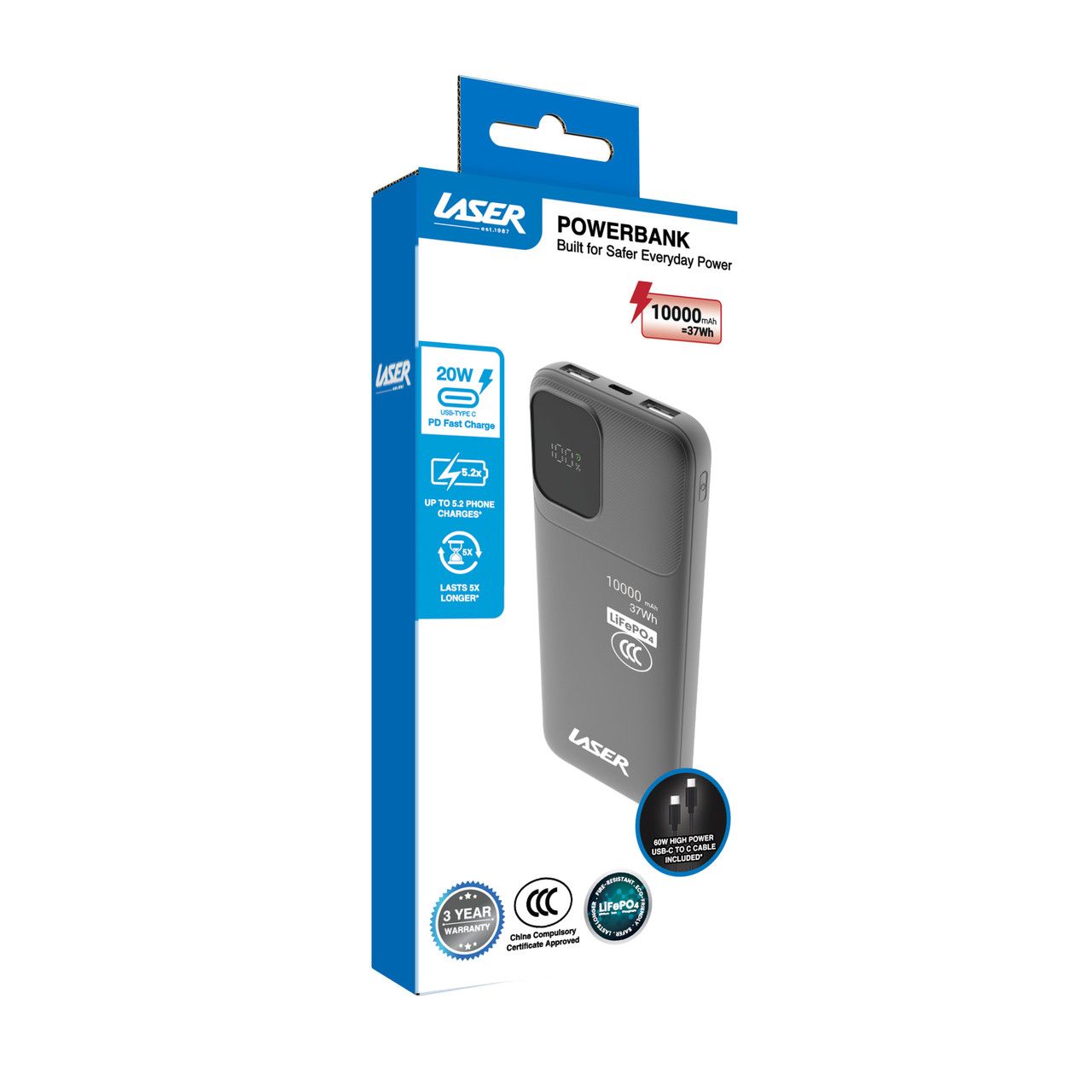 Laser 10000mAh LiFePO4 CCC Power Bank Black