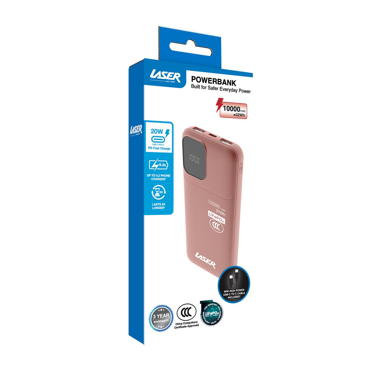 Laser 10000mAh LiFePO4 CCC Power Bank Clay