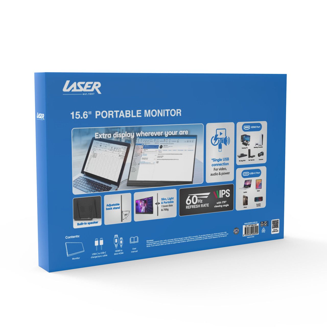 Laser 15.6 Inch Portable Monitor with USB-C and HDMI V1031-PC-15PTMB-209
