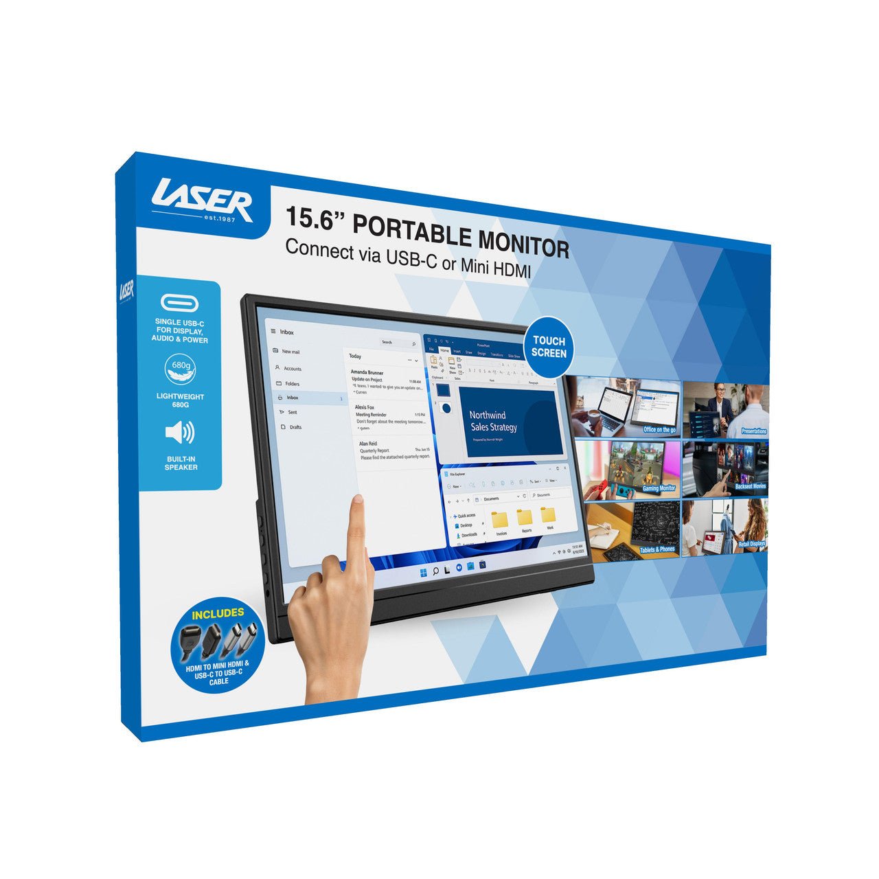 Laser 15.6 Portable Monitor with touch screen V1031-PC-16PTMB-011
