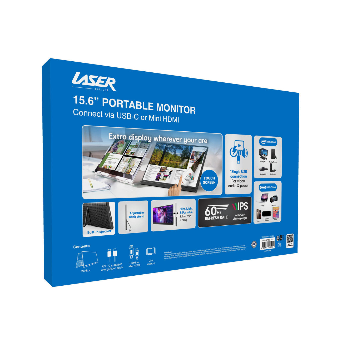 Laser 15.6 Portable Monitor with touch screen V1031-PC-16PTMB-011