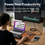 Laser USB-C 6-in-1 Multi-Port Hub with 4K HDMI and 100W PD Charging V1031-PC-HUB601-646
