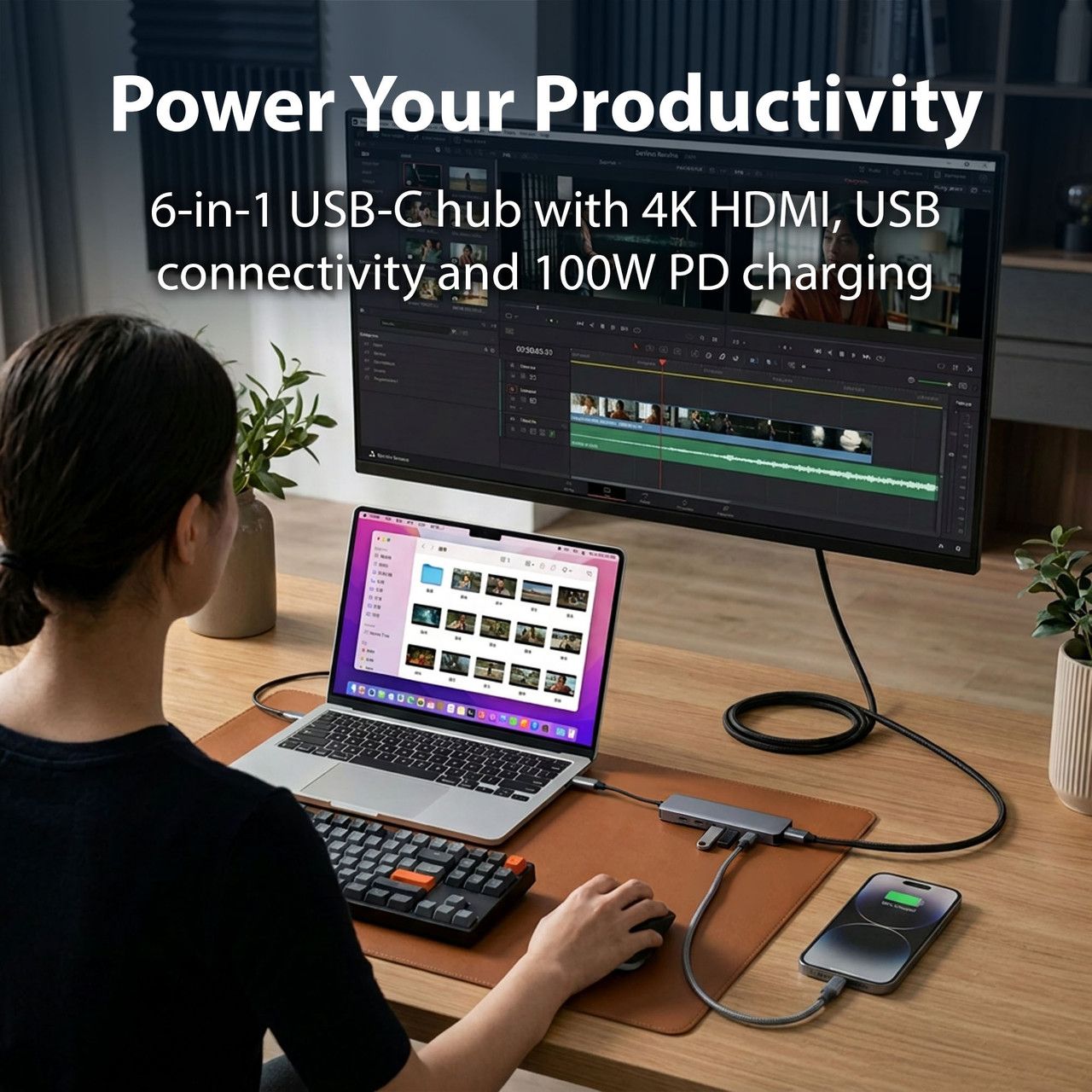Laser USB-C 6-in-1 Multi-Port Hub with 4K HDMI and 100W PD Charging V1031-PC-HUB601-646