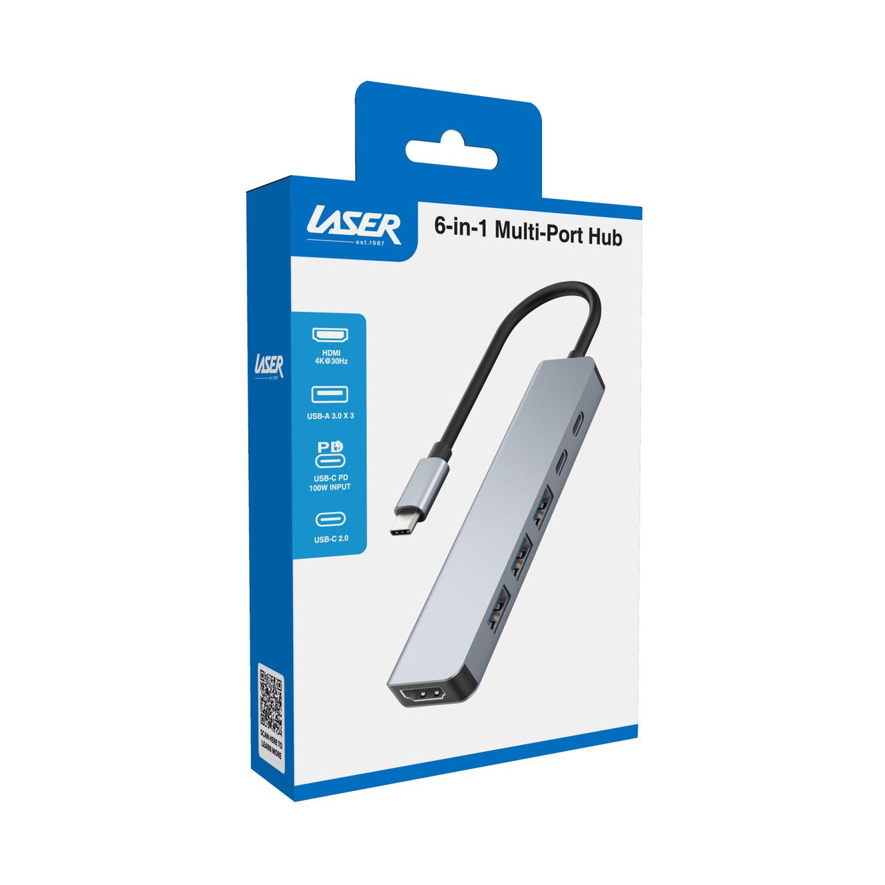 Laser USB-C 6-in-1 Multi-Port Hub with 4K HDMI and 100W PD Charging V1031-PC-HUB601-646