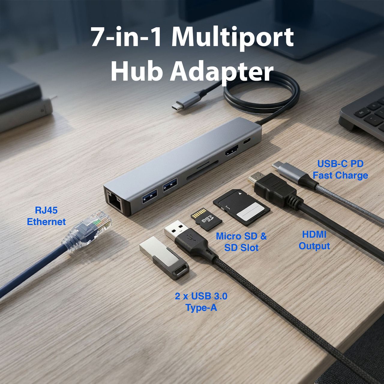 Laser USB-C 7 Port Hub with HDMI and Ethernet