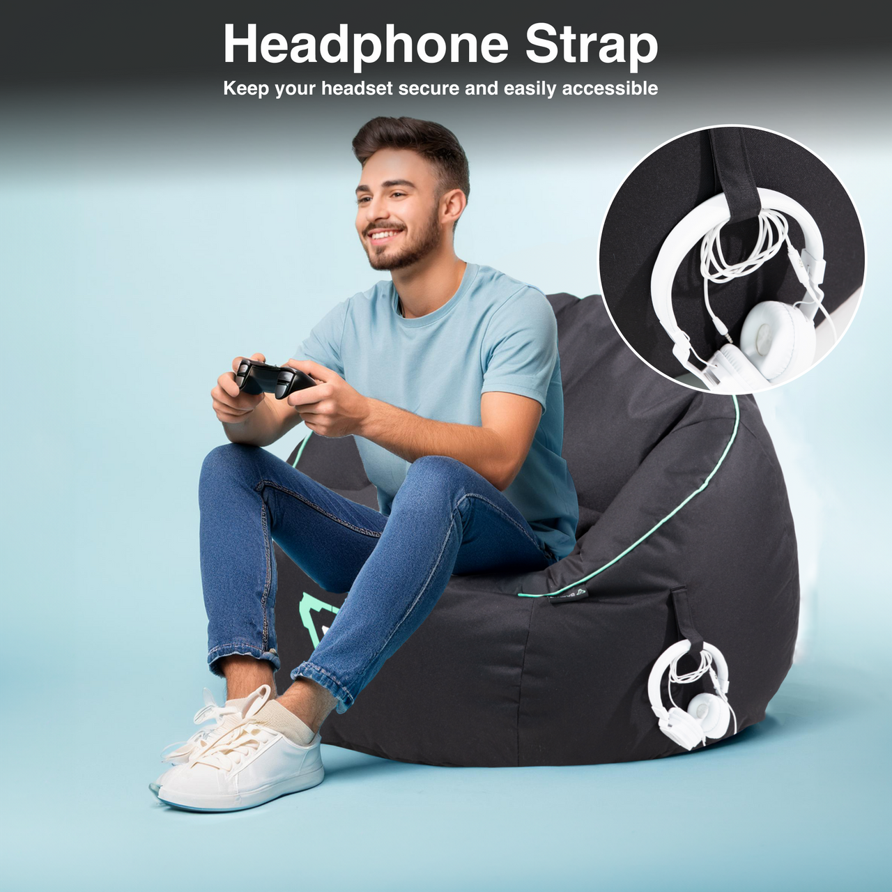 Laser Gaming Bean Bag with Pocket & Headphone Strap V1031-PCO-TUBEB-555