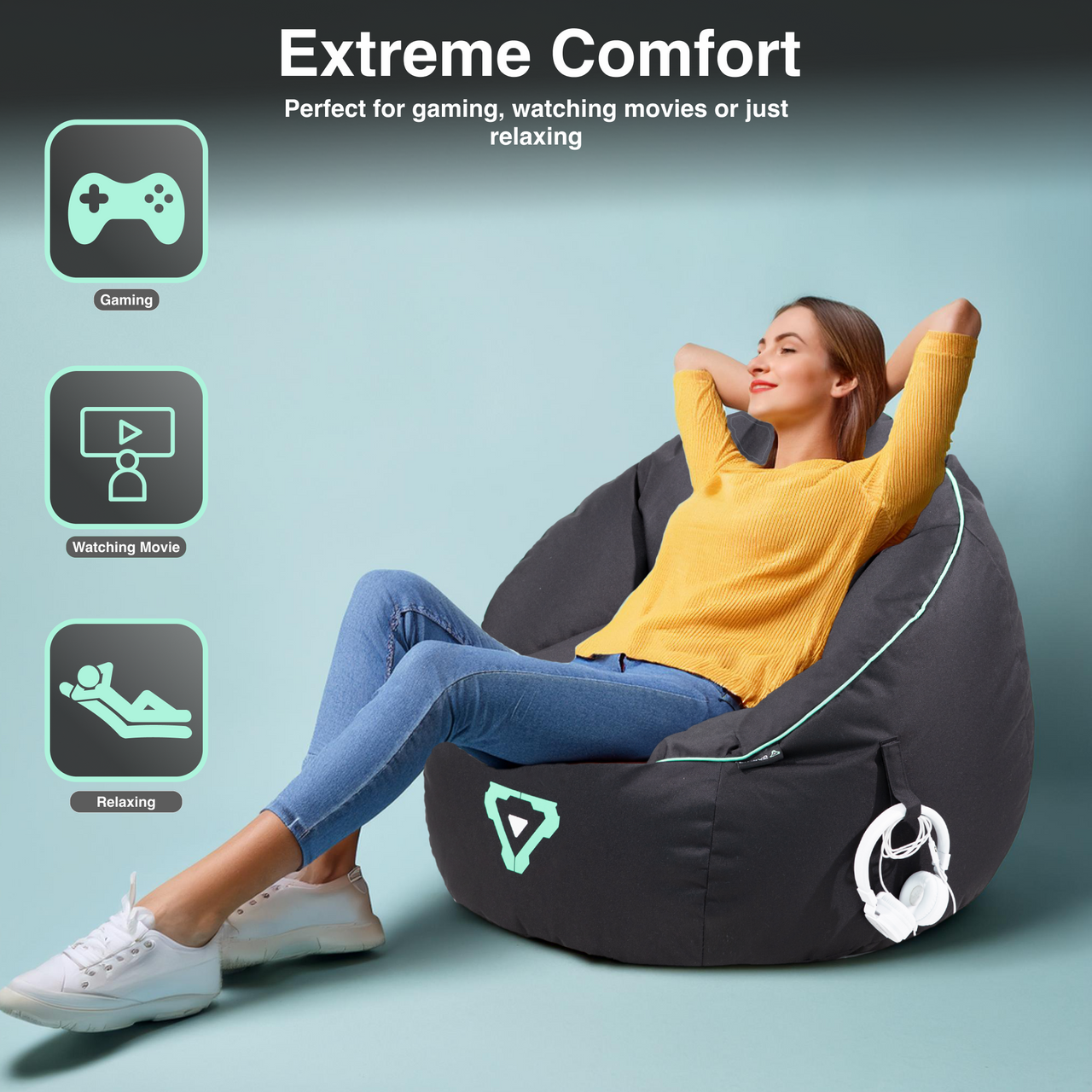 Laser Gaming Bean Bag with Pocket & Headphone Strap V1031-PCO-TUBEB-555
