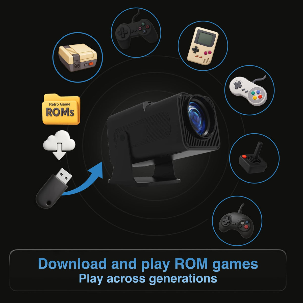 Smart Gaming Projector with 80 Games Dual Controllers V1031-PJ-GH803B-168