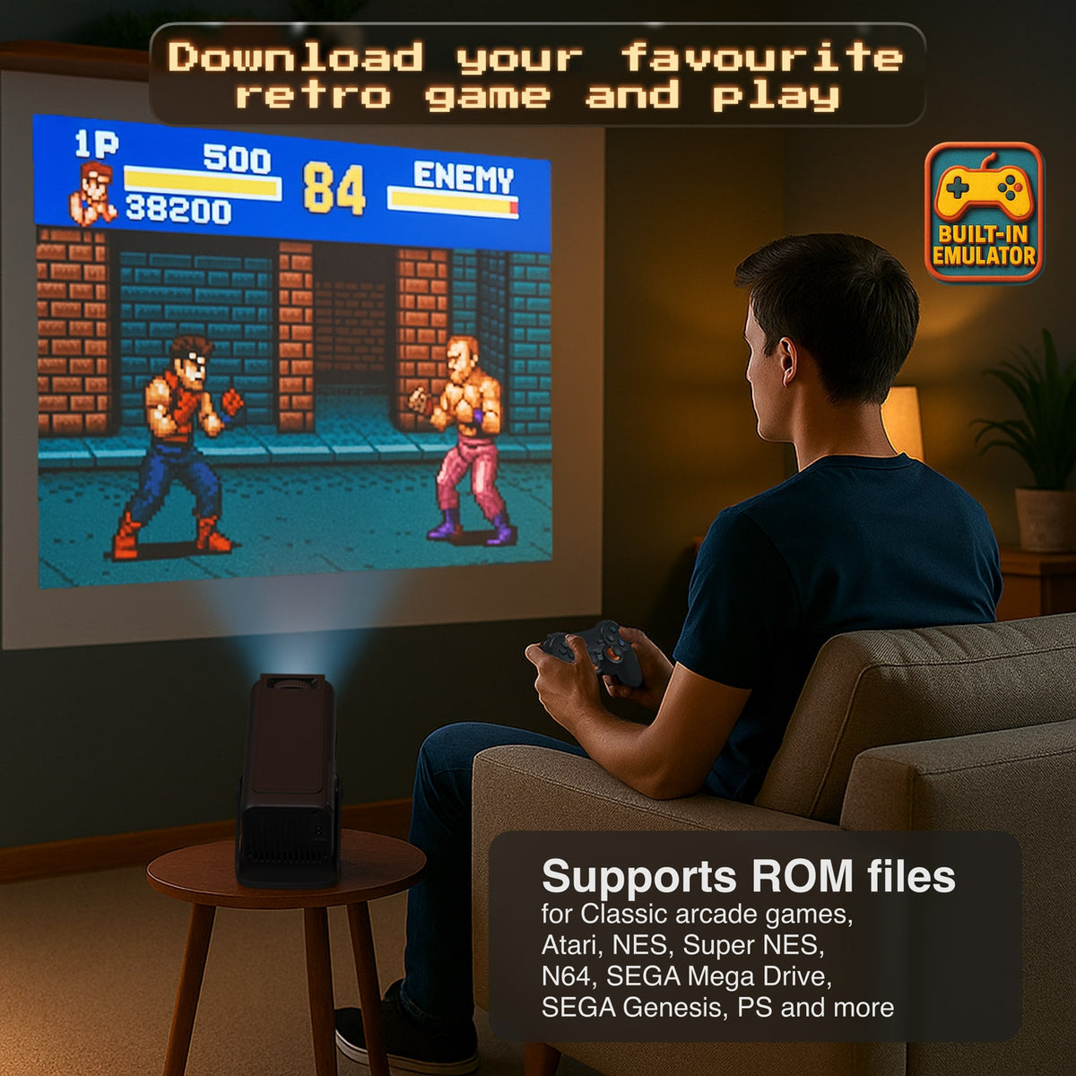 Smart Gaming Projector with 80 Games Dual Controllers V1031-PJ-GH803B-168