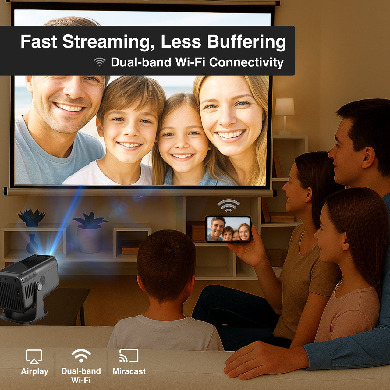 Laser 1080p Android Multi-Angle LED Projector Black V1031-PJ-TUFHA3-065