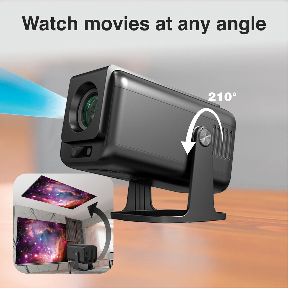 Laser 1080p Android Multi-Angle LED Projector Black V1031-PJ-TUFHA3-065