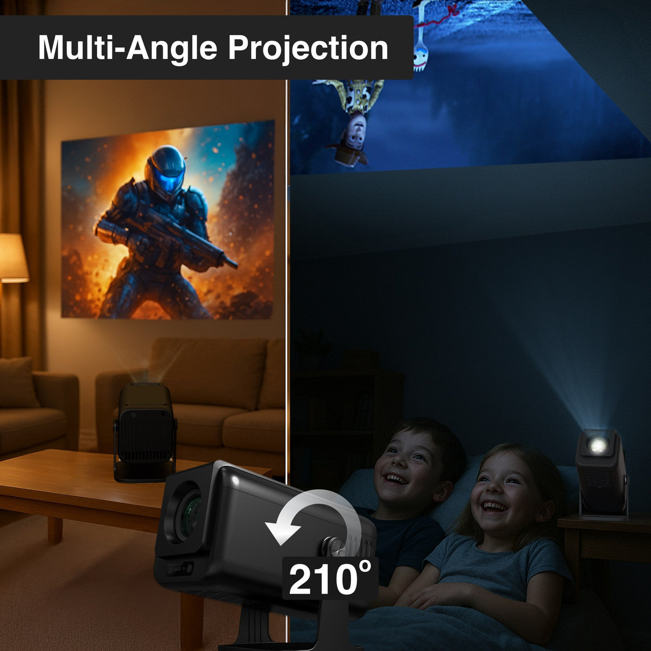 Laser 1080p Android Multi-Angle LED Projector Black V1031-PJ-TUFHA3-065