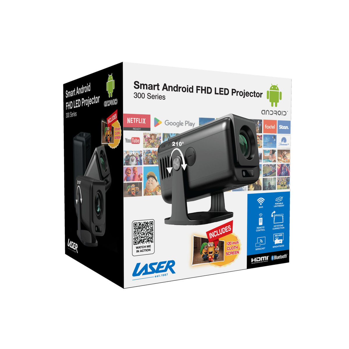 Laser 1080p Android Multi-Angle LED Projector Black V1031-PJ-TUFHA3-065