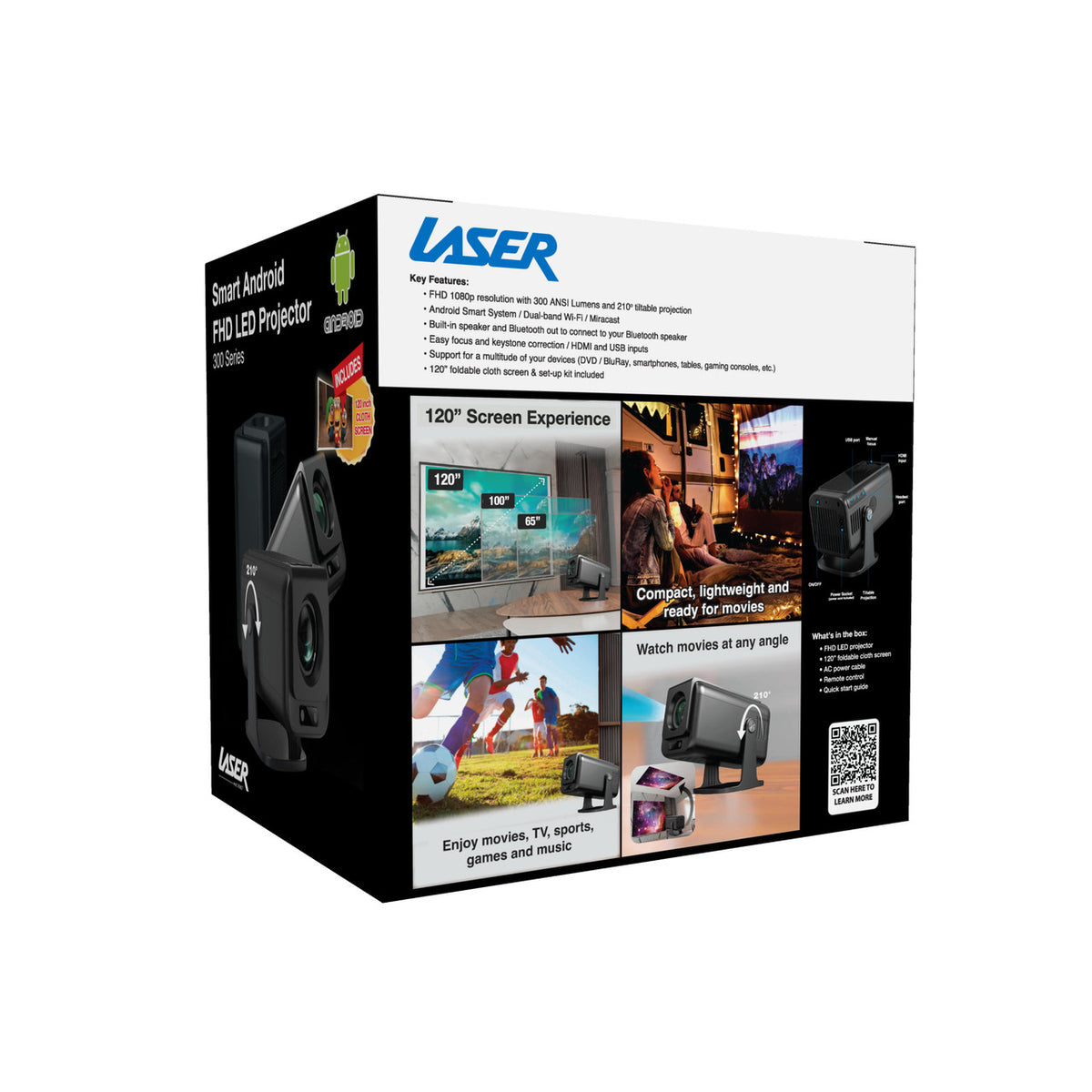 Laser 1080p Android Multi-Angle LED Projector Black V1031-PJ-TUFHA3-065