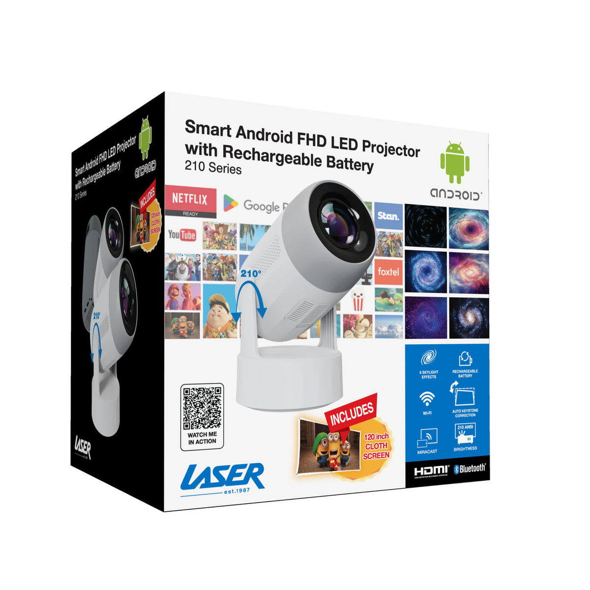 Laser Android LED Projector with Battery 1080p V1031-PJ-TUFHA5-072