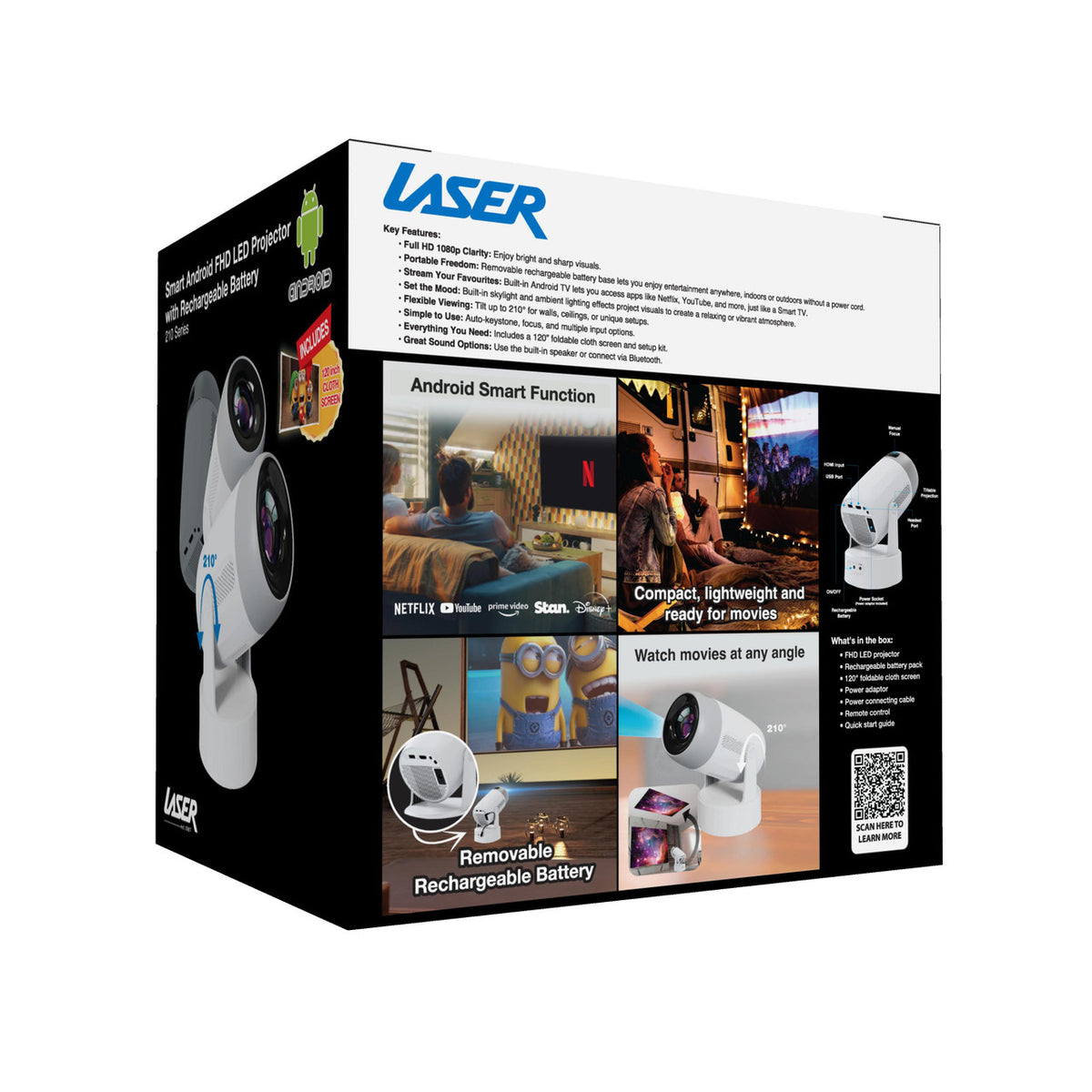 Laser Android LED Projector with Battery 1080p V1031-PJ-TUFHA5-072