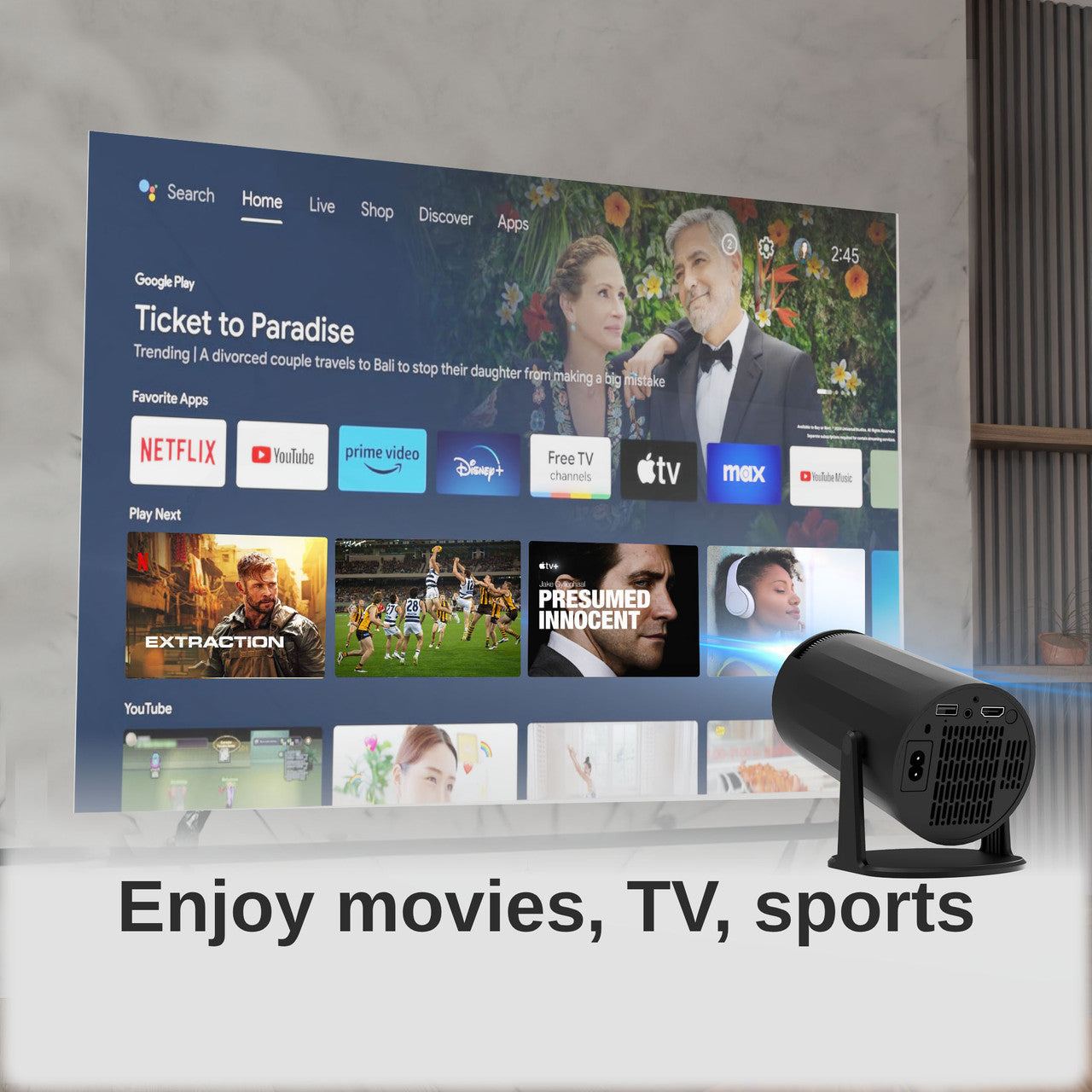 Laser Multi Angle Android LED Projector Black V1031-PJ-TUHDAB-877