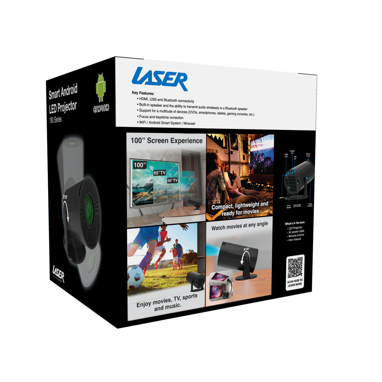 Laser Multi Angle Android LED Projector Black V1031-PJ-TUHDAB-877