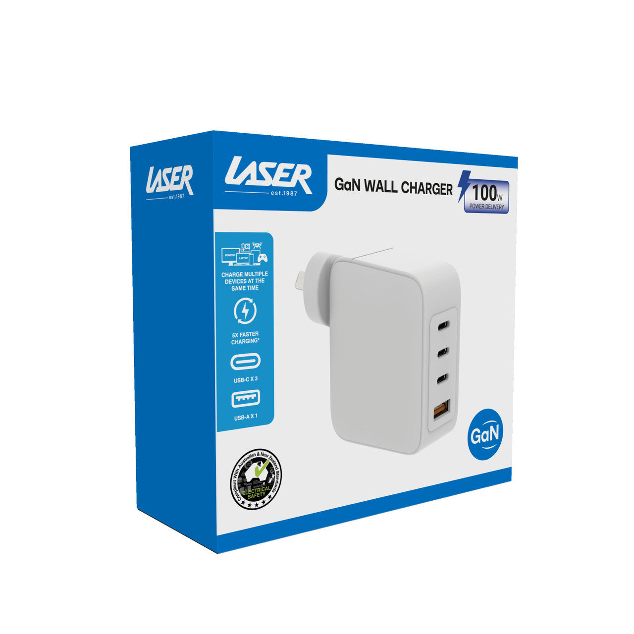 Laser 100W GaN USB-C and USB-A Wall Charger V1031-PW-100WWC-446