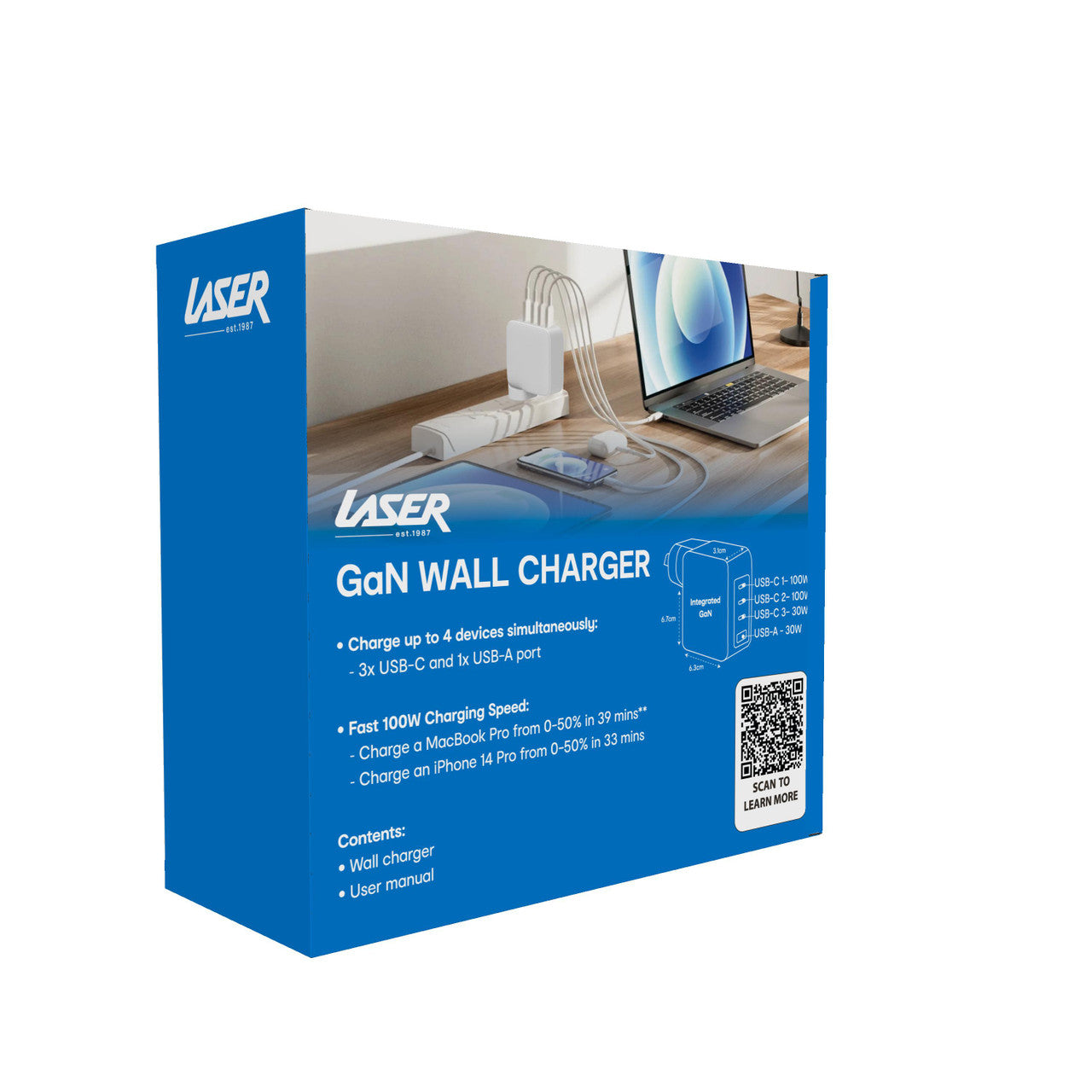 Laser 100W GaN USB-C and USB-A Wall Charger V1031-PW-100WWC-446