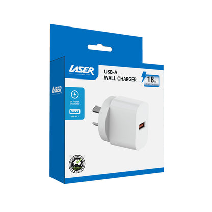 Laser USB-A 18W QC3 Wall Charger White V1031-PW-18WCA-713
