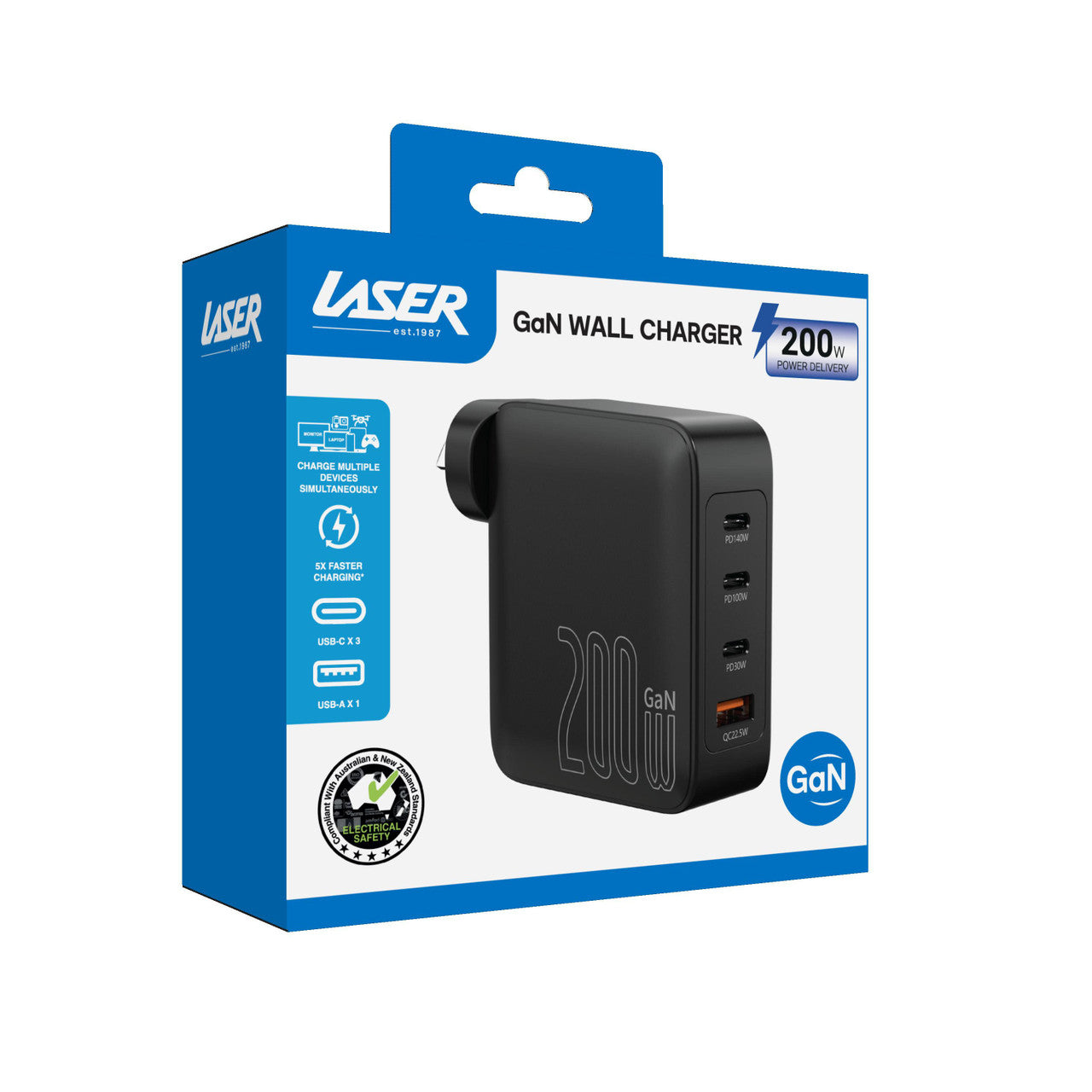 Laser PD3.0 200W GaN Wall Charger Black V1031-PW-200WWC-945