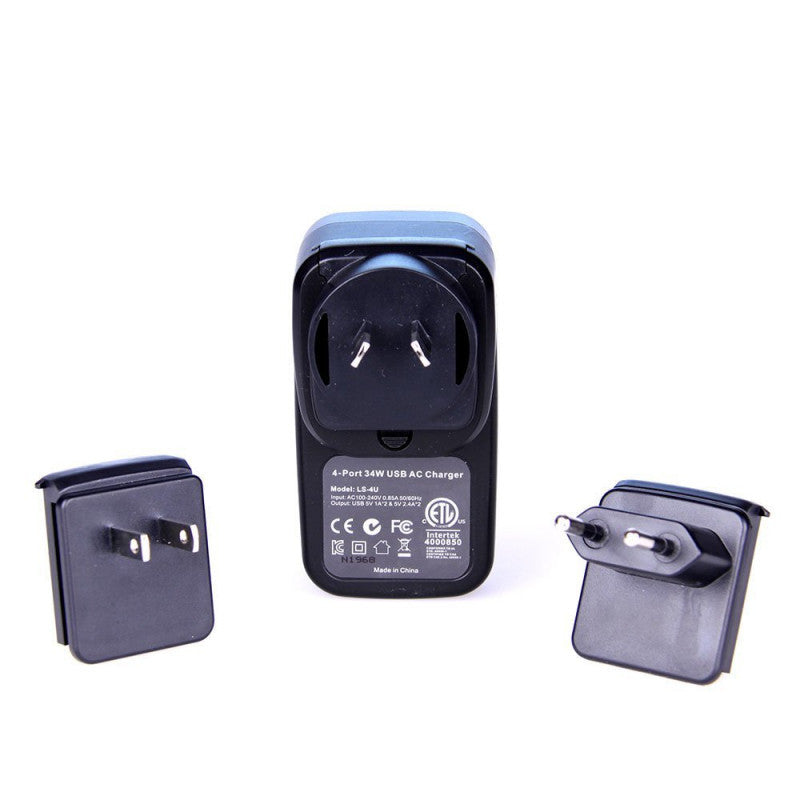 Laser 4-Port USB Travel Charger with Global Adapters V1031-PW-4TRAVEL
