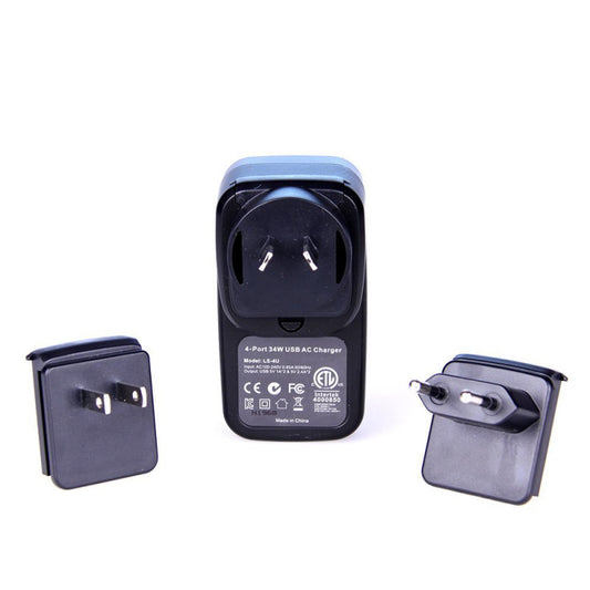 Laser 4-Port USB Travel Charger with Global Adapters V1031-PW-4TRAVEL