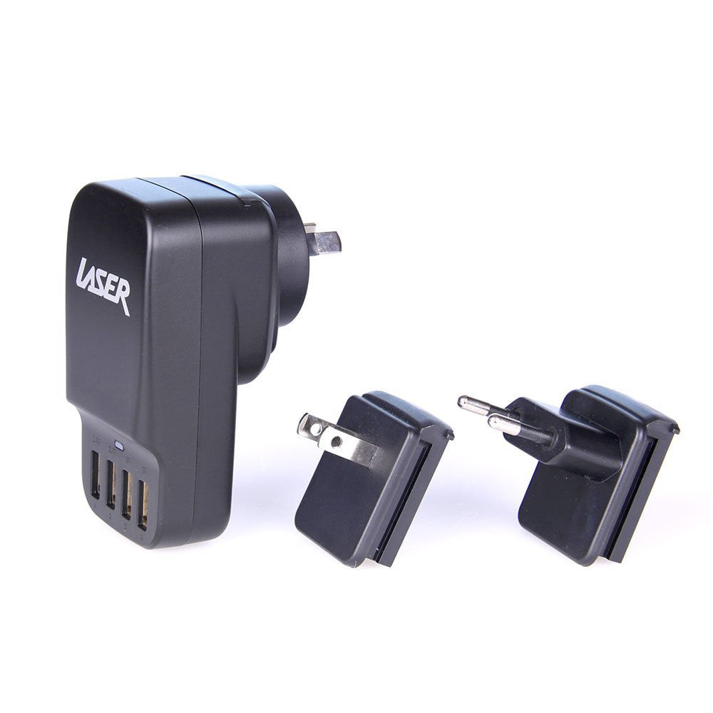Laser 4-Port USB Travel Charger with Global Adapters V1031-PW-4TRAVEL