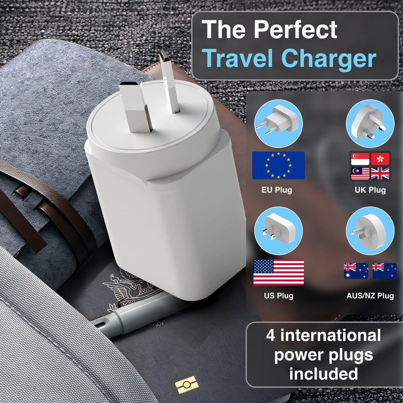 Laser 65W GaN Travel Charger with 4 Adaptors V1031-PW-65U1WH-785