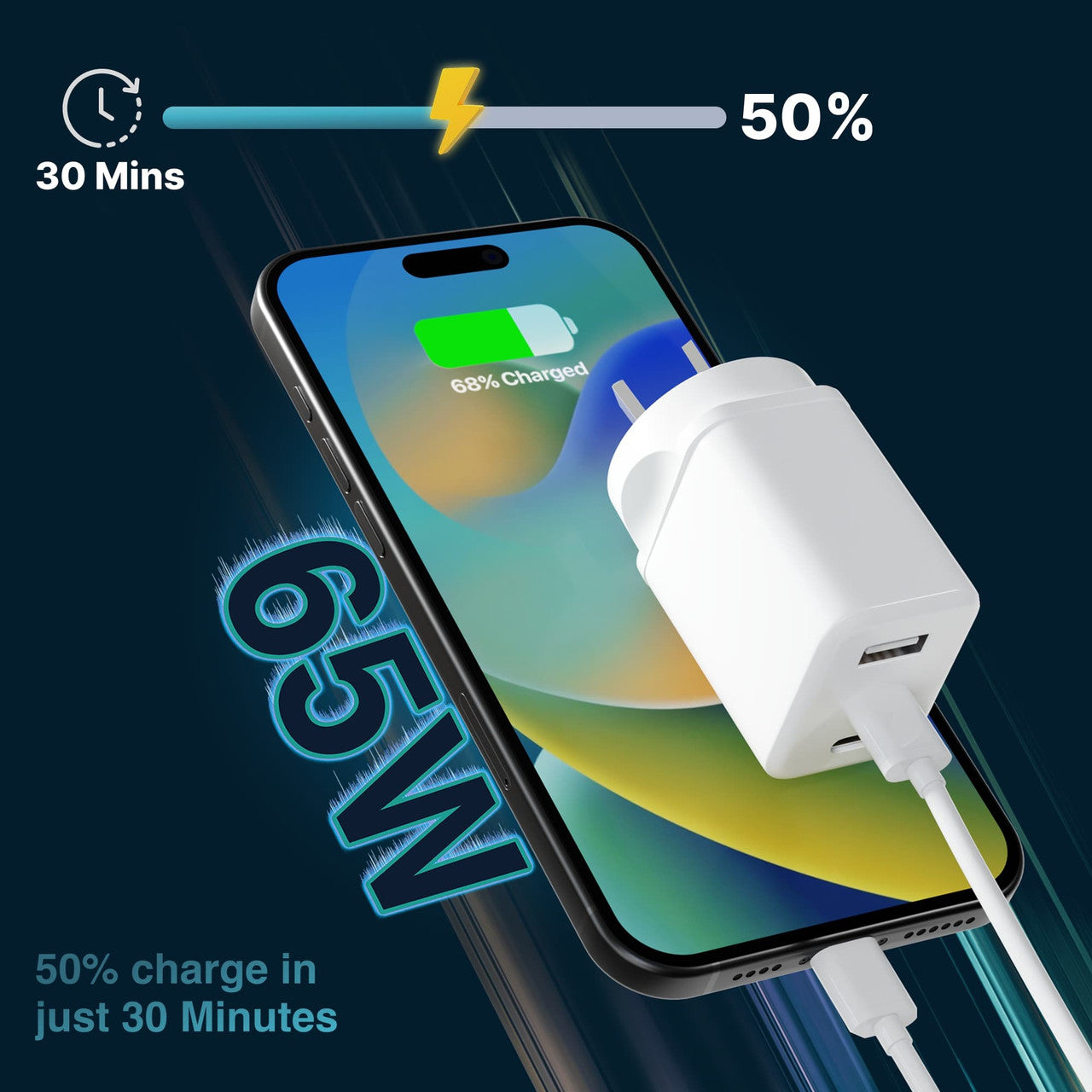 Laser 65W GaN Travel Charger with 4 Adaptors V1031-PW-65U1WH-785
