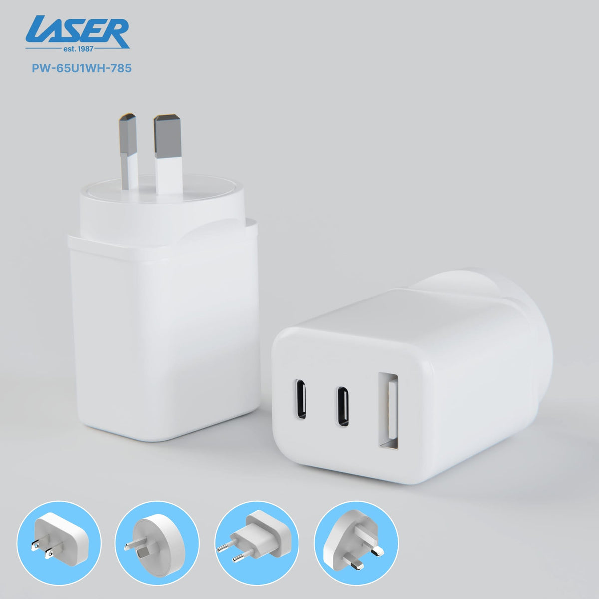 Laser 65W GaN Travel Charger with 4 Adaptors V1031-PW-65U1WH-785