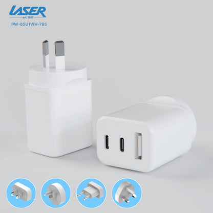 Laser 65W GaN Travel Charger with 4 Adaptors V1031-PW-65U1WH-785